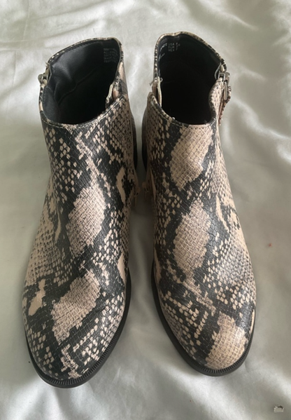 Time and Tru Snake-Print Ankle Booties in Beige and Black Good