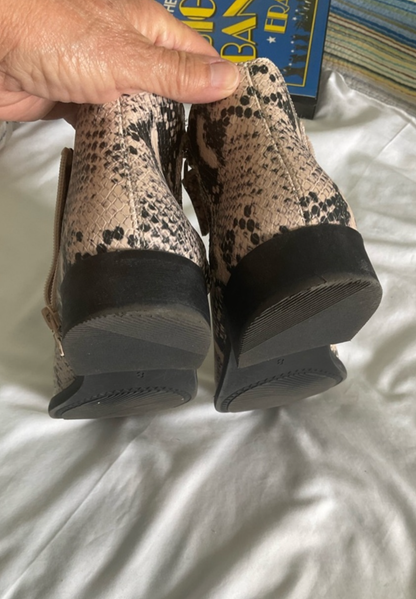 Time and Tru Snake-Print Ankle Booties in Beige and Black Good