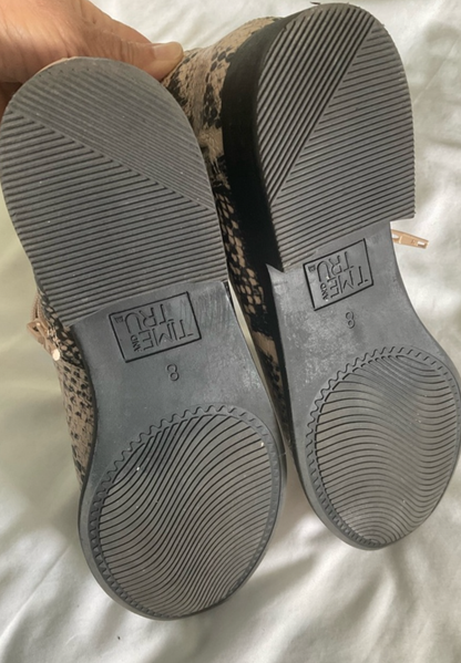 Time and Tru Snake-Print Ankle Booties in Beige and Black Good