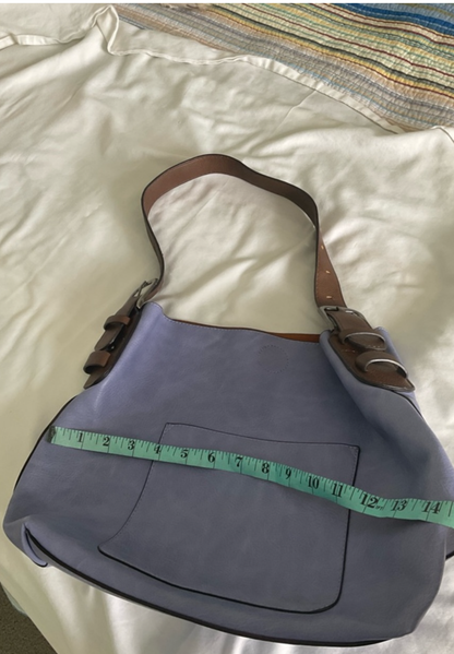 Lavender Shoulder Tote with Brown Strap Accents
