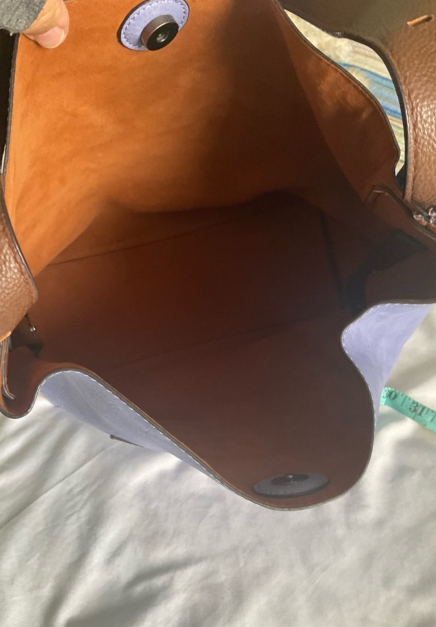 Lavender Shoulder Tote with Brown Strap Accents