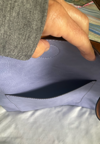 Lavender Shoulder Tote with Brown Strap Accents