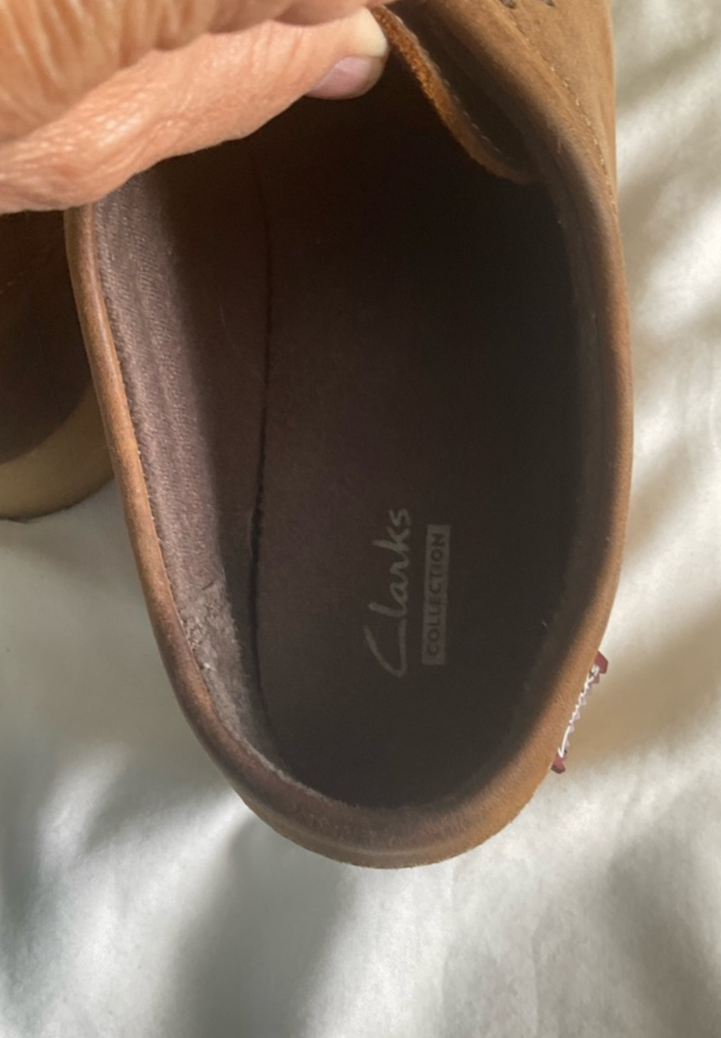 Clarks women’s Tan Suede Moc-Toe Lace Loafers