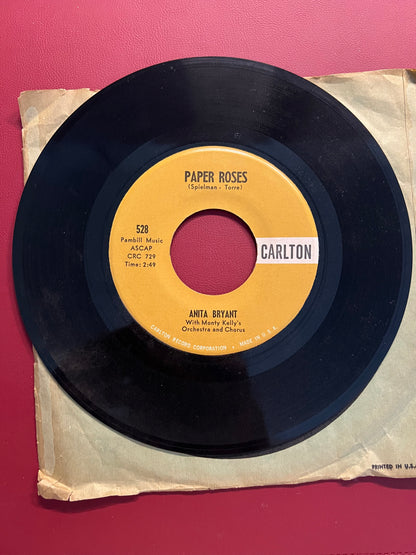 ANITA BRYANT Paper Roses / Mixed Emotions CARLTON 528 VG+ 45rpm 7" 1960 Vocal