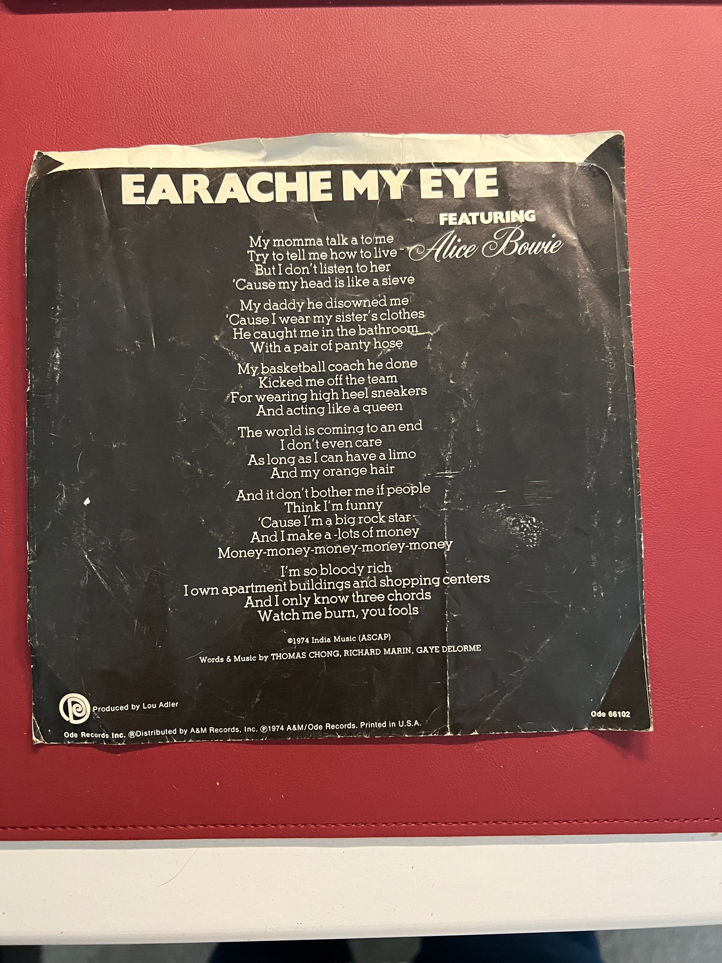 Cheech & Chong Earache My Eye / Turn That Thing Down 45 Record  1974 Ode# 66102