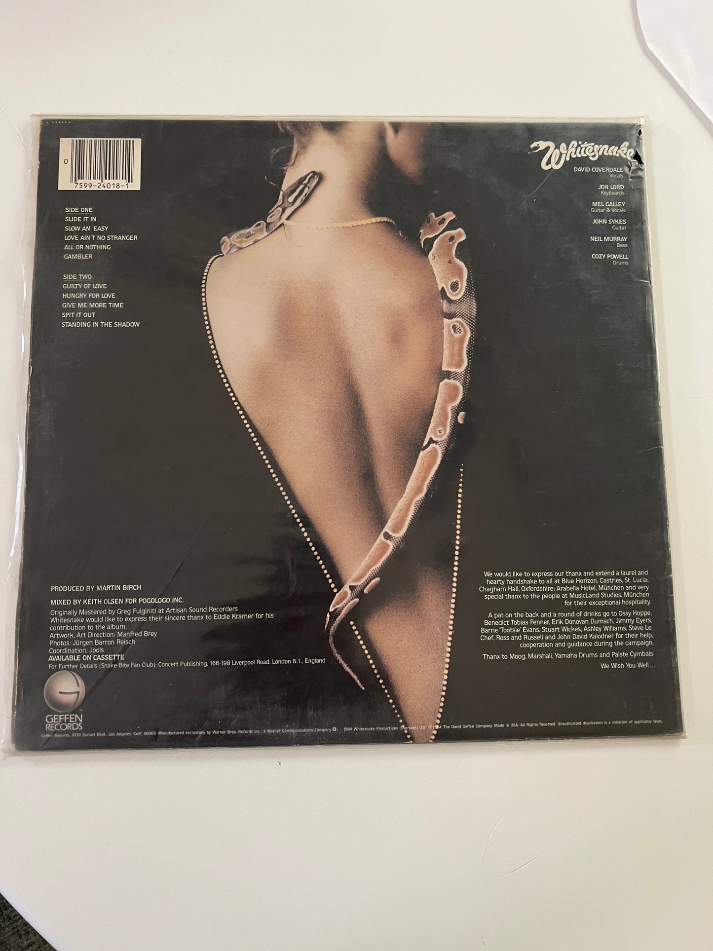 Whitesnake Slide It In Vinyl LP  1984 Geffen Records GHS 4018