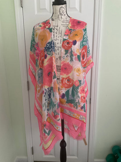 Fashion City - Floral Print Summer Kimono Cover-Up: ONE SIZE / CO