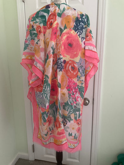 Fashion City - Floral Print Summer Kimono Cover-Up: ONE SIZE / CO