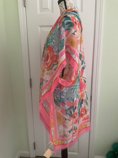 Fashion City - Floral Print Summer Kimono Cover-Up: ONE SIZE / CO
