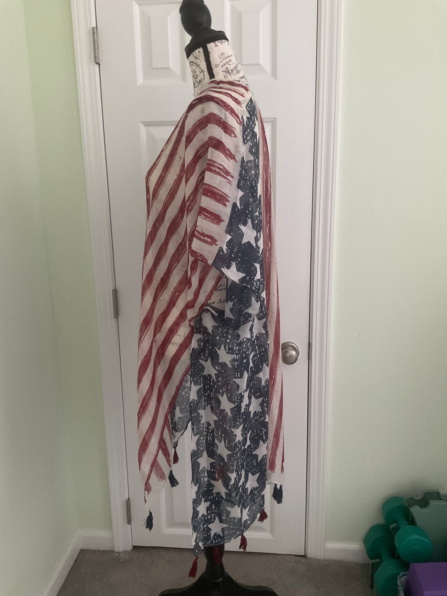 Fashion City - American USA Flag Beach Cover up Poncho w Fringes: One Size / NAVY
