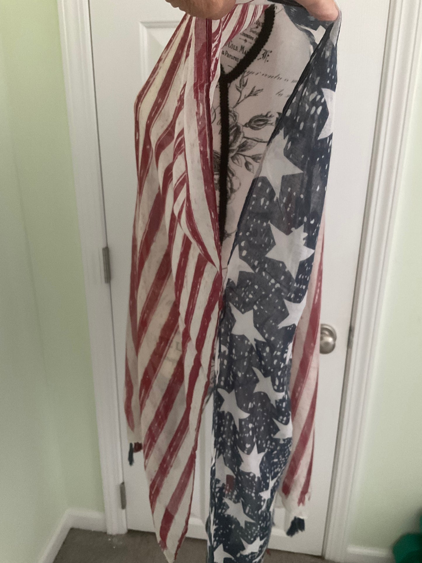 Fashion City - American USA Flag Beach Cover up Poncho w Fringes: One Size / NAVY