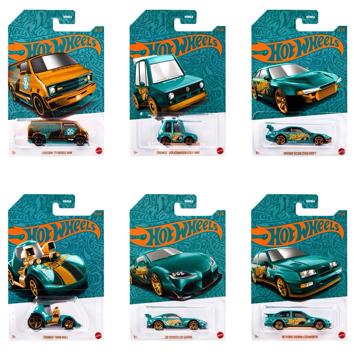 Hot Wheels 2024 56th Anniversary Pearl and Chrome Mix 2 F Case Set of 6