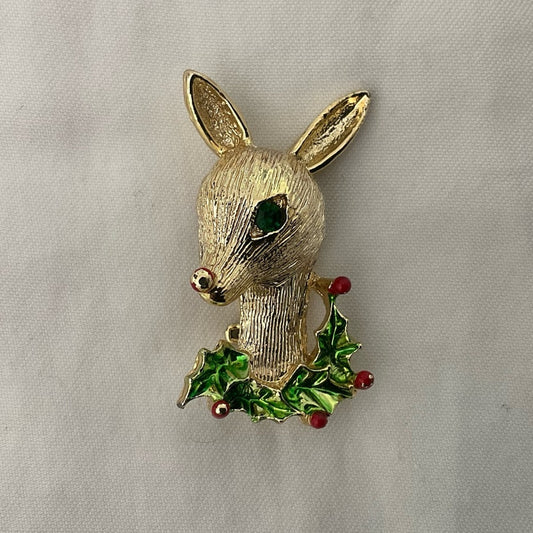Gerry’s Vintage Gold and Green Reindeer Brooch
