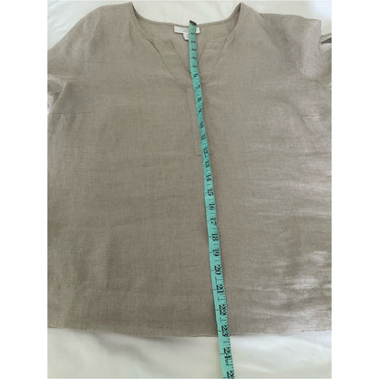 Charter Club Linen Split V-Neck Tunic in Light Taupe