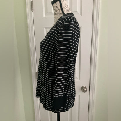 Jones New York Black and White Striped Long Sleeve Top