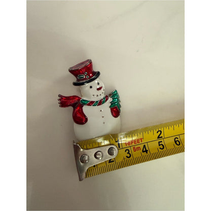 Vintage Festive Snowman Holiday Brooch - Red & Green