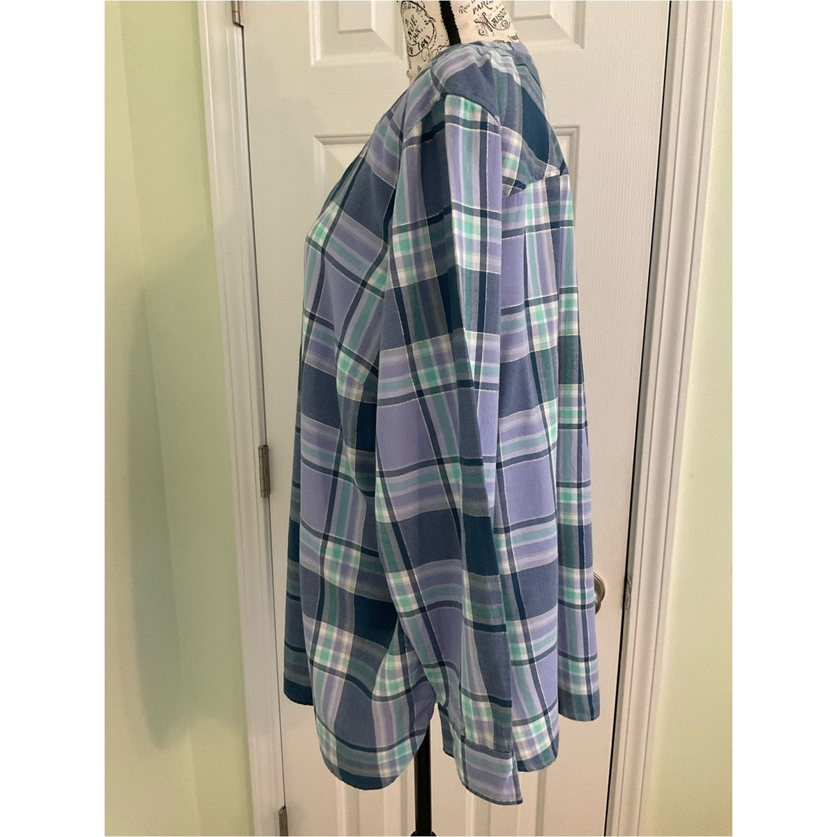 Talbots Lavender and Teal Plaid Button-Front Tunic