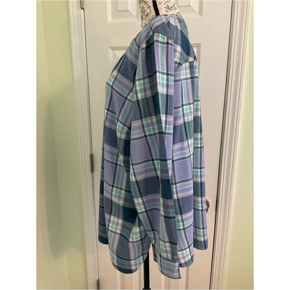 Talbots Lavender and Teal Plaid Button-Front Tunic