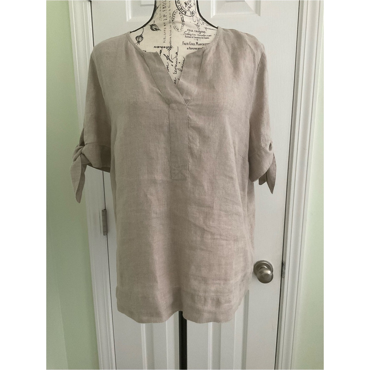 Charter Club Linen Split V-Neck Tunic in Light Taupe
