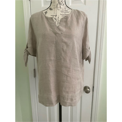 Charter Club Linen Split V-Neck Tunic in Light Taupe