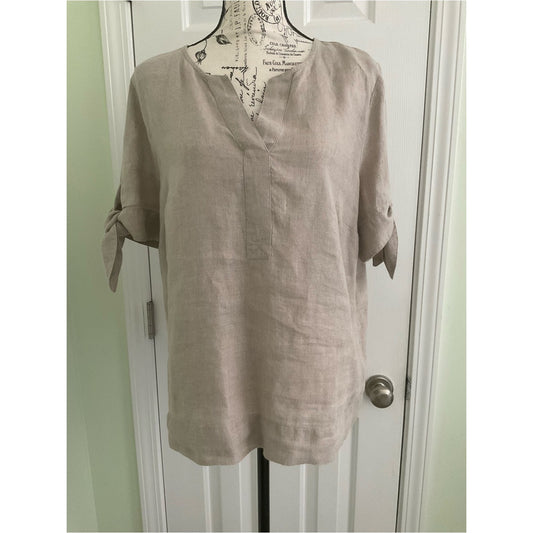 Charter Club Linen Split V-Neck Tunic in Light Taupe