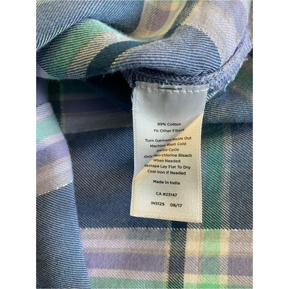 Talbots Lavender and Teal Plaid Button-Front Tunic