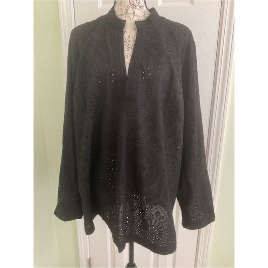 Torrid Black Eyelet Long-Sleeve Tunic Top