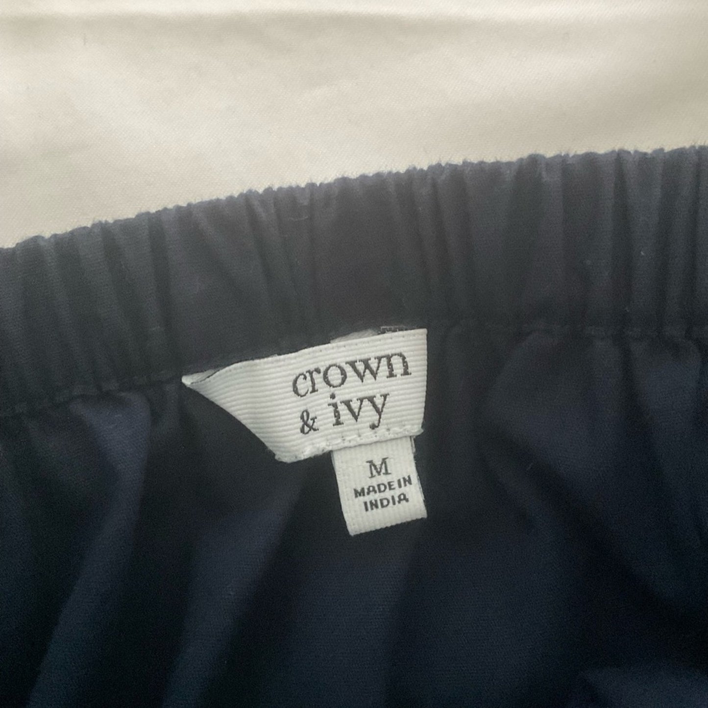 Crown & Ivy Navy Blouse with Lace Accents