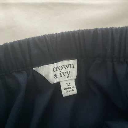 Crown & Ivy Navy Blouse with Lace Accents