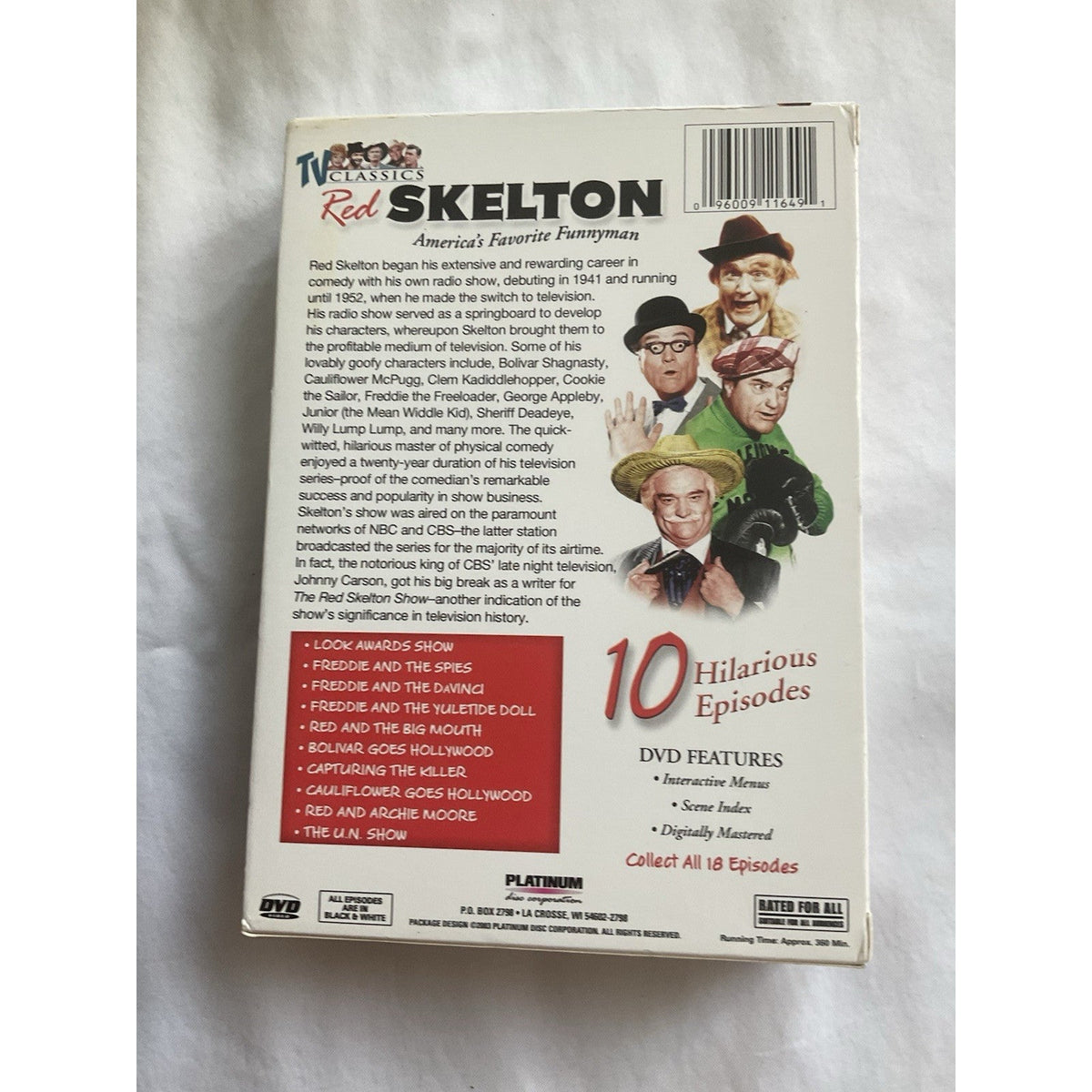 2 DVD SET-TELEVISION CLASSICS-THE RED SKELTON SHOW- 10 Episodes- Excellent cond.