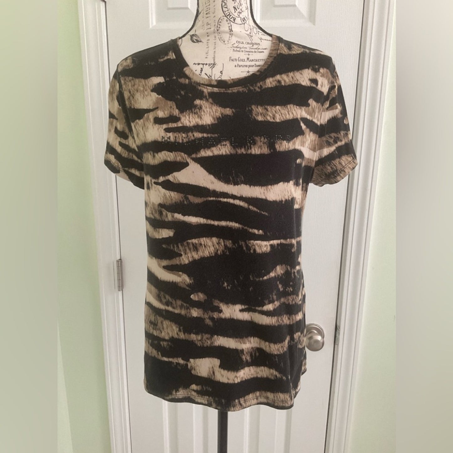 Michael Kors Black and Tan Short Sleeve Top