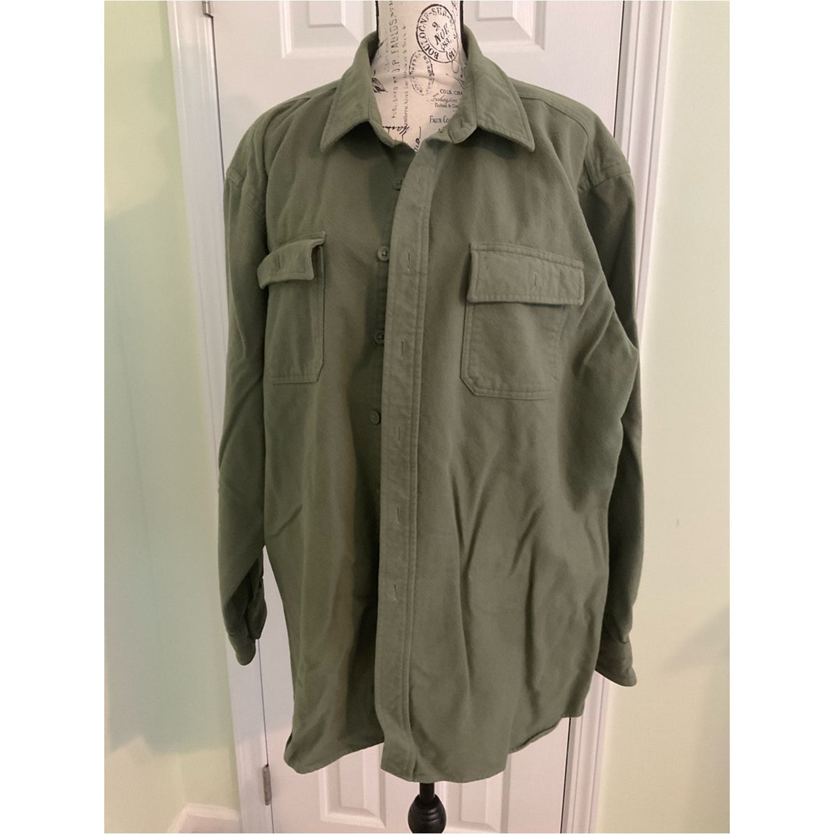 L.L. Bean Men's Olive Green Button-Front Utility Shirt