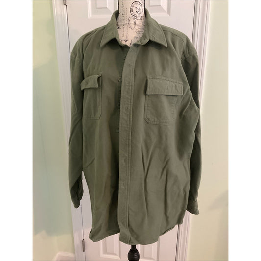 L.L. Bean Men's Olive Green Button-Front Utility Shirt
