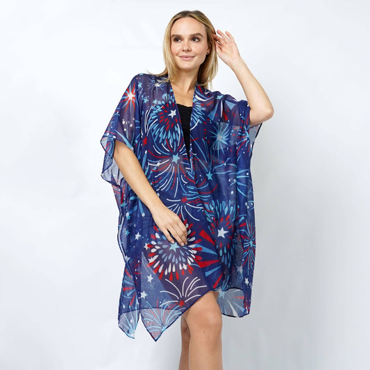 Fashion City - Firework Print Summer Kimono Cover-Up: ONE SIZE / US