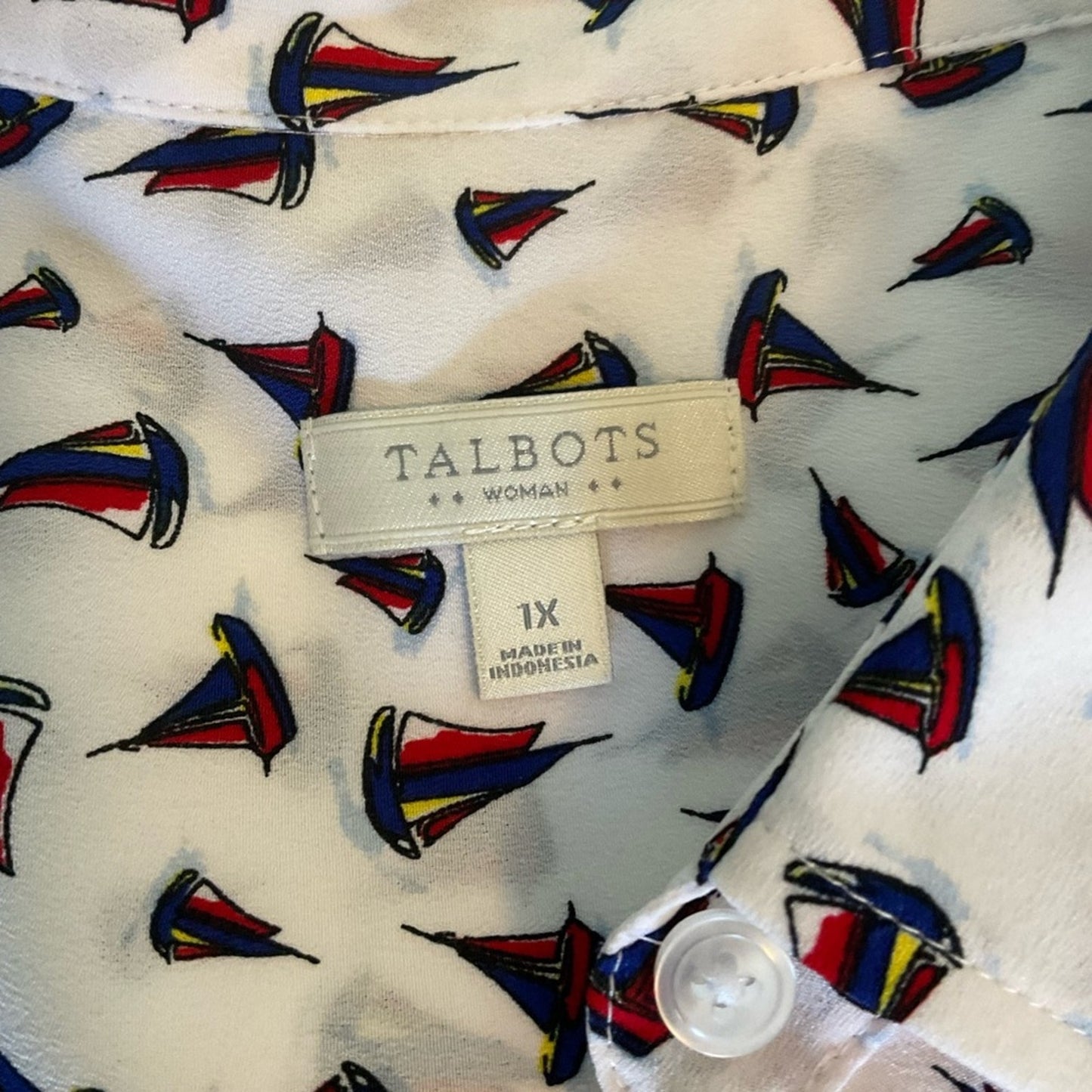 Talbots button down collared sleeveless Blouse with sailboats