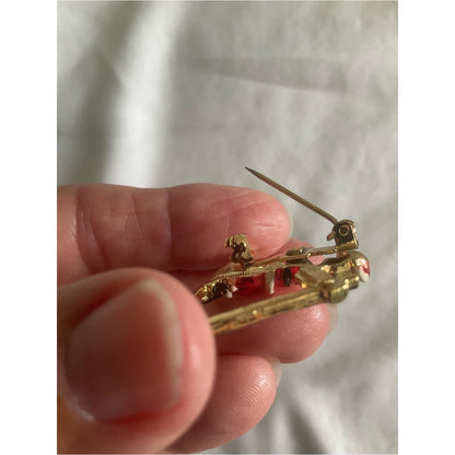Vintage signed BJ skiing Santa Claus gold tone brooch/pin