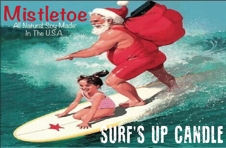 Surfs Up Candle - Mistletoe Surfing Santa Paint Can Candle - Vintage Collection: 1/4 Pint (4oz)