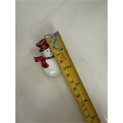 Vintage Festive Snowman Holiday Brooch - Red & Green