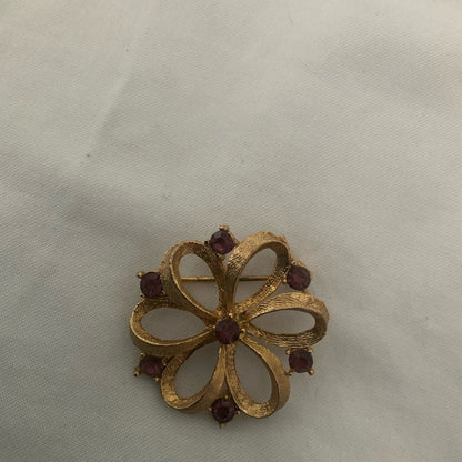 Elegant Gold and Purple Floral Brooch