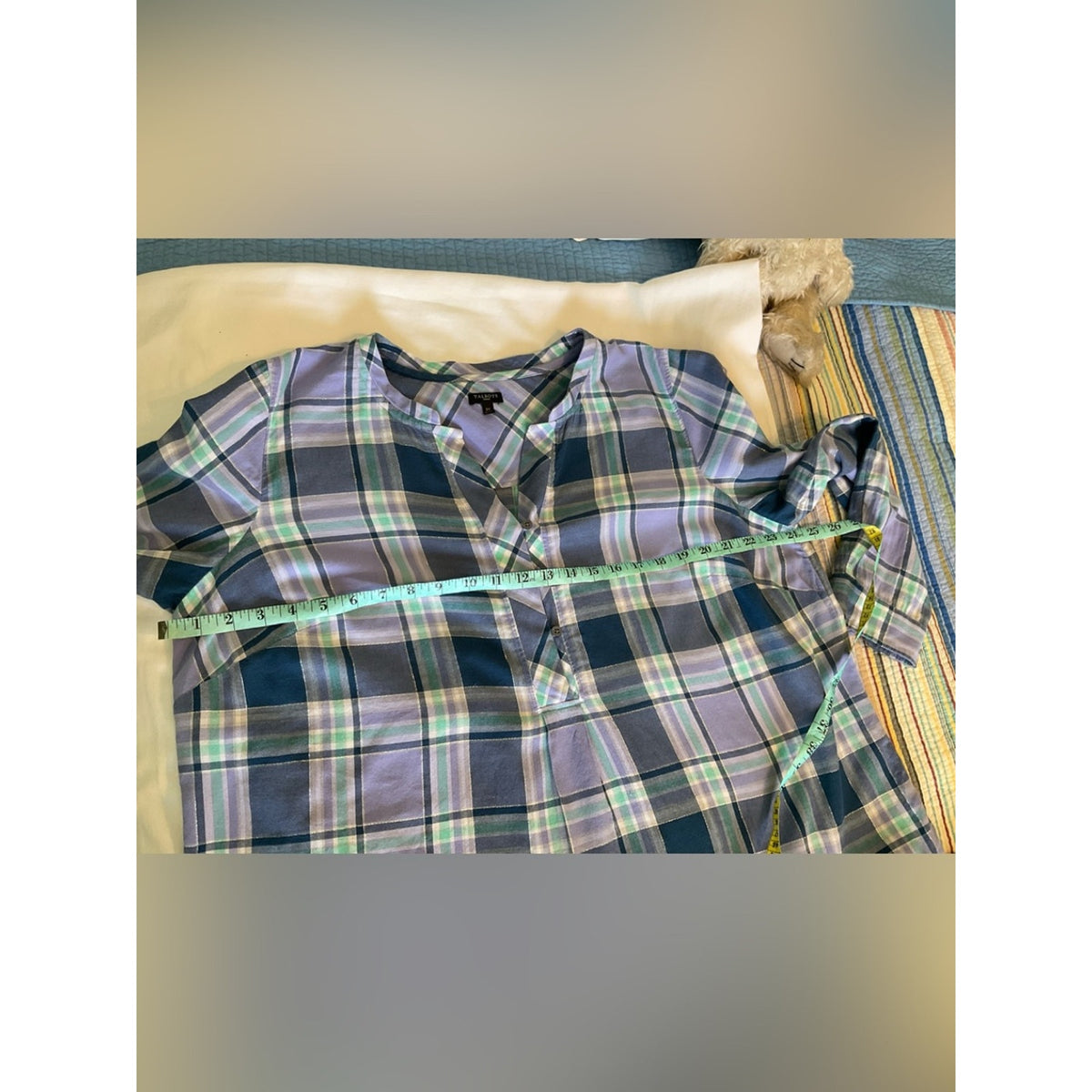 Talbots Lavender and Teal Plaid Button-Front Tunic