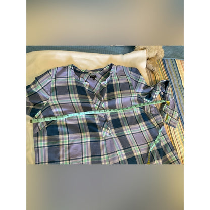 Talbots Lavender and Teal Plaid Button-Front Tunic