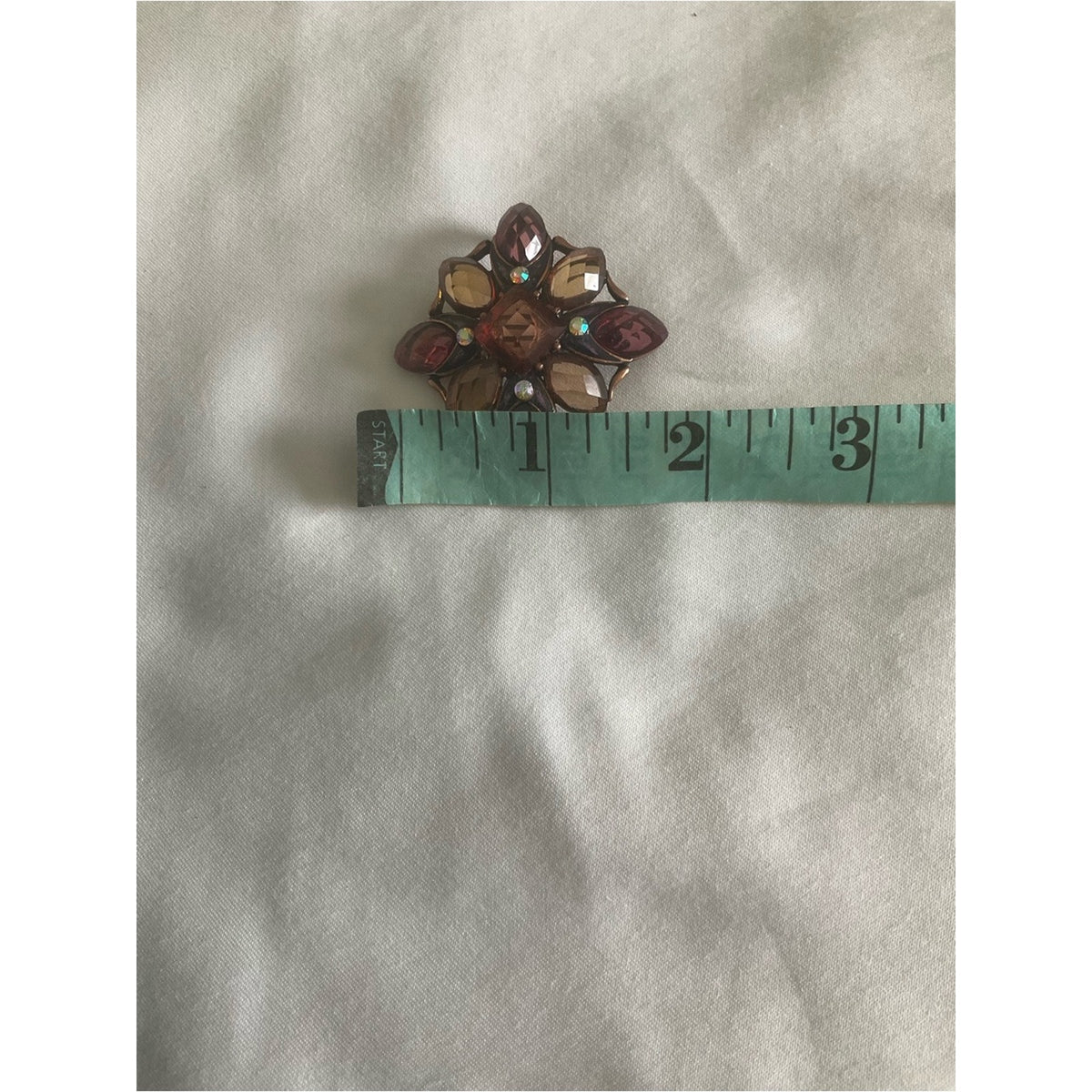 Faceted Amber & Plum Rhinestone Flower Brooch