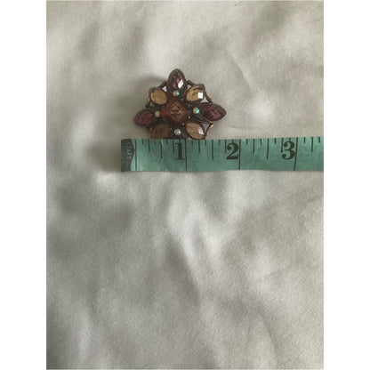 Faceted Amber & Plum Rhinestone Flower Brooch