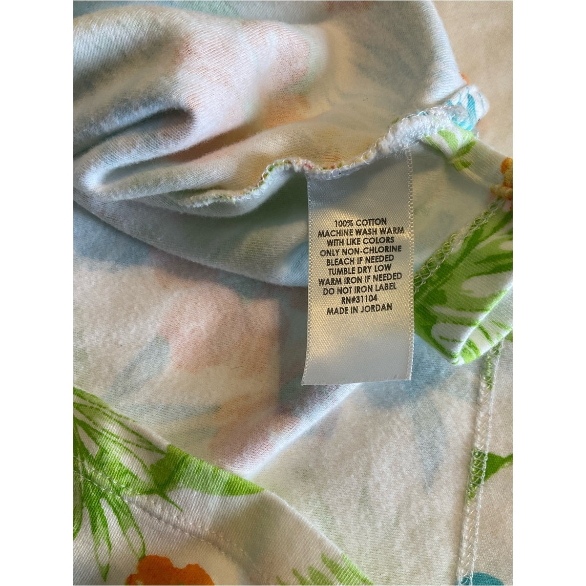 Kim Rogers Tropical Floral Short Sleeve Tee in White, Orange & Blue