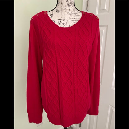 Talbots Red Cableknit wide crew neck sweater