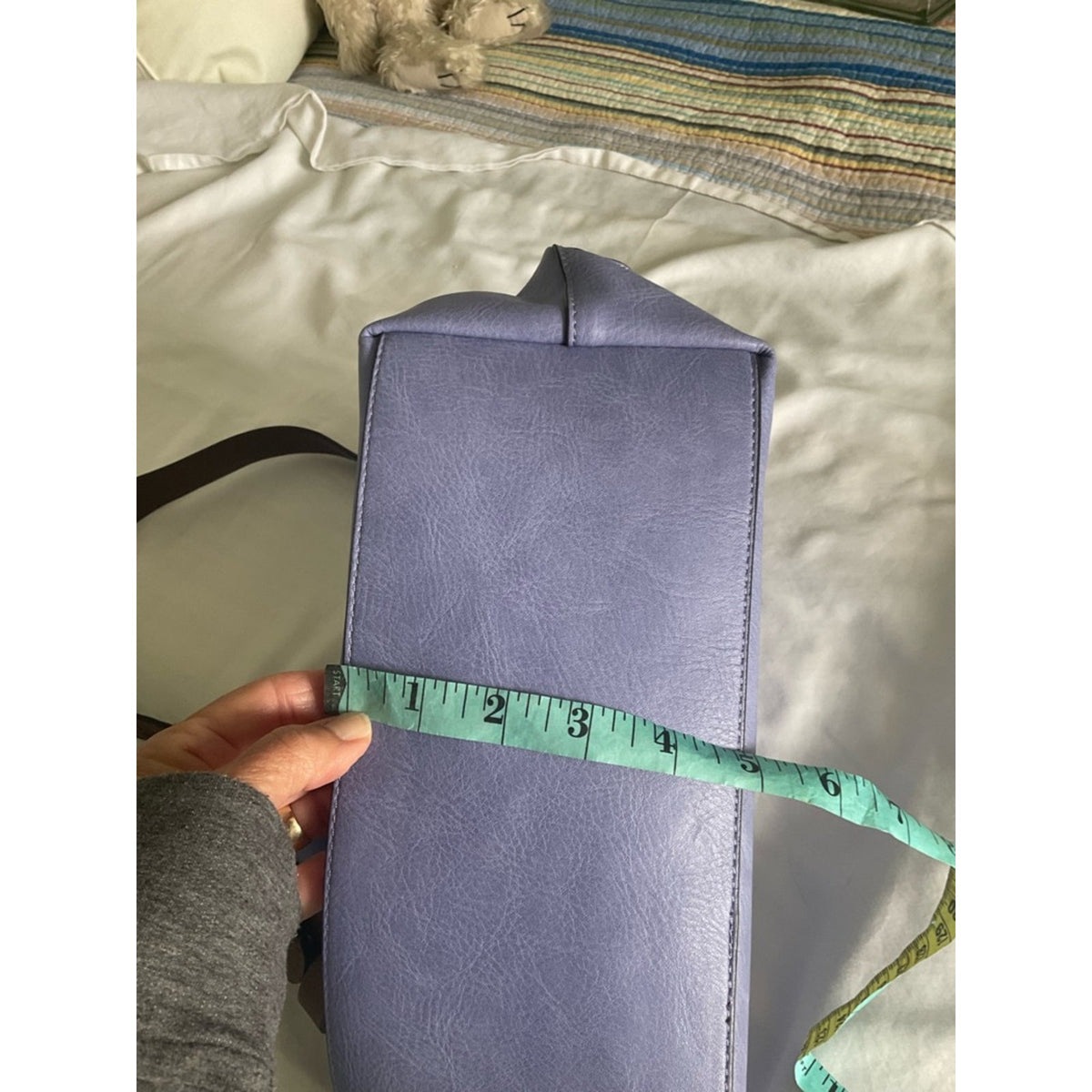 Lavender Shoulder Tote with Brown Strap Accents