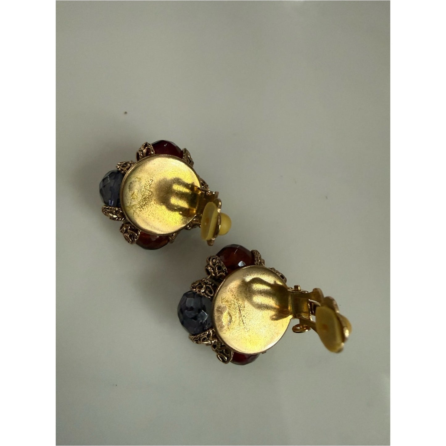 Vintage gold tone beaded earrings, clip on