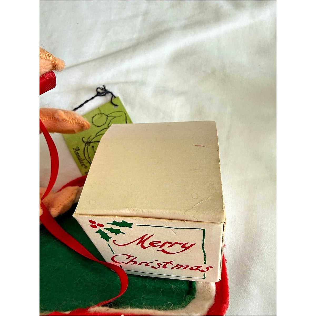 Annalee Christmas Mouse sitting on red wooden sled