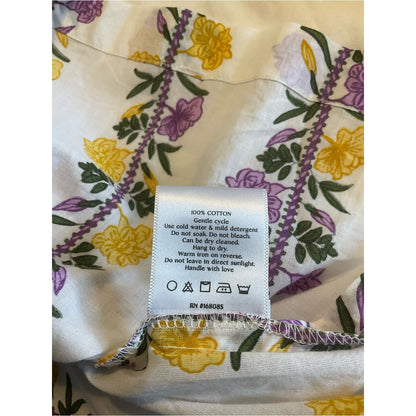 BEYOND by Vera White Floral Ruffle-Trim Blouse in Purple & Yellow