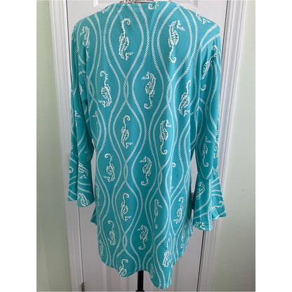 Escapada Turquoise Seahorse Rope-Print V-Neck Tunic